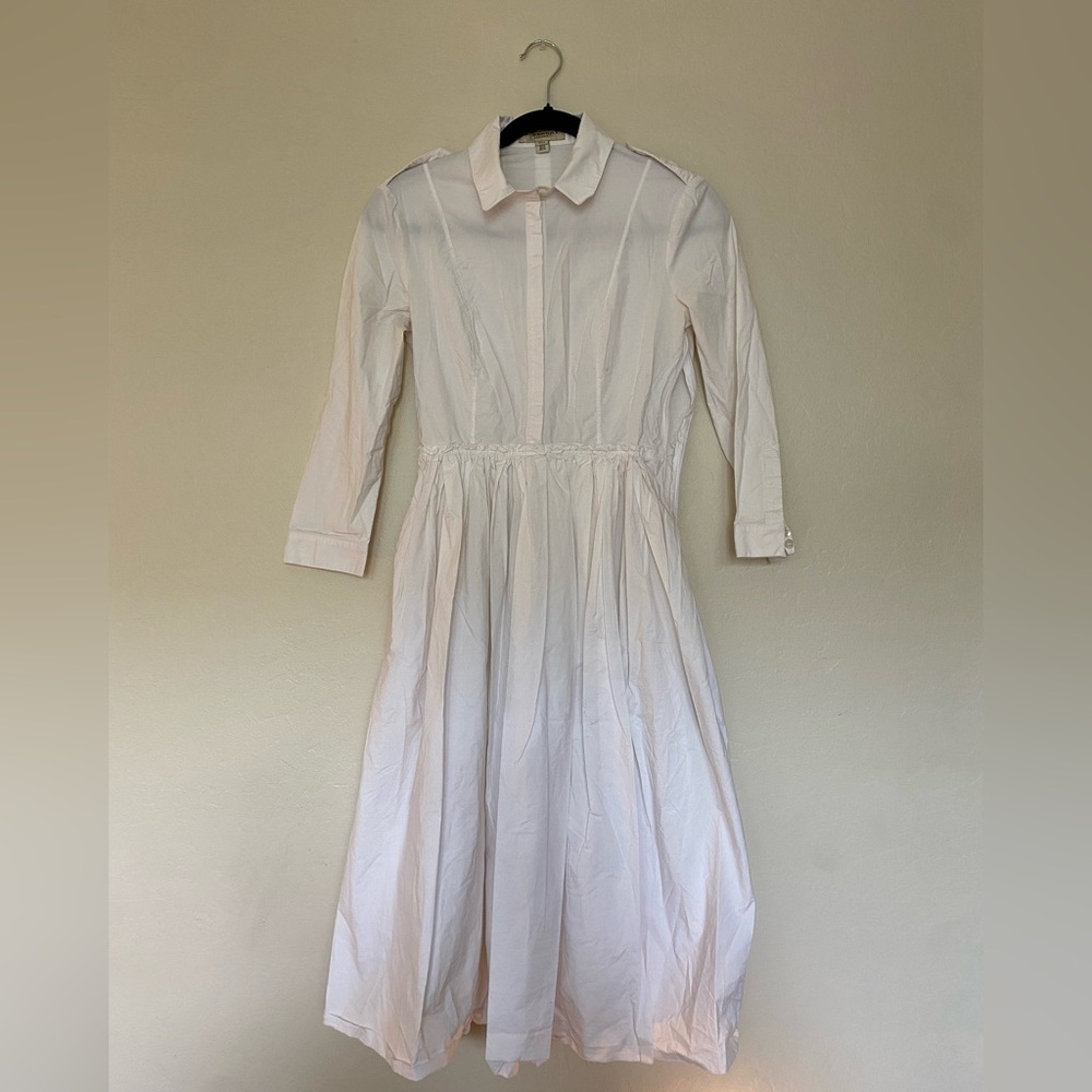 Burberry London button-up, long sleeve, pleated dress